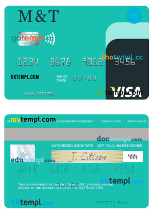USA M&T Bank visa card template in PSD format