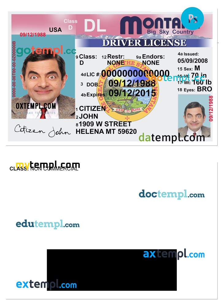 USA Montana driving license template in PSD format, version 2