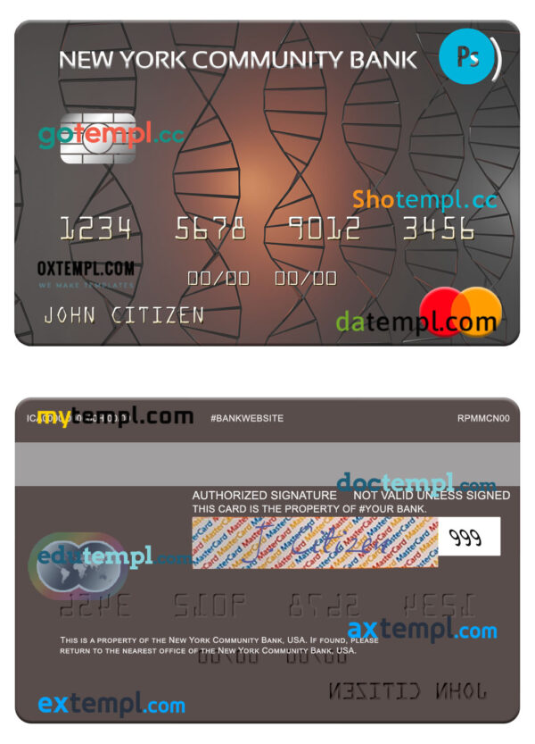 USA New York Community Bank mastercard template in PSD format
