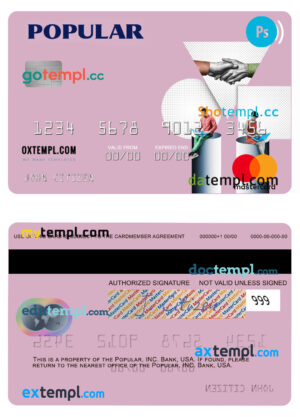 USA Popular, Inc. Bank mastercard template in PSD format
