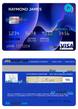 USA Raymond James Financial Bank visa card template in PSD format