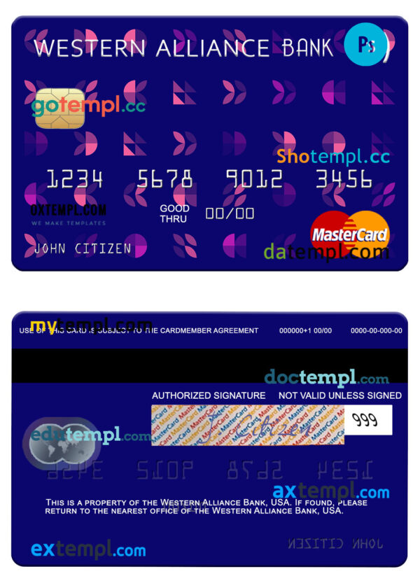 USA Western Alliance Bank mastercard template in PSD format