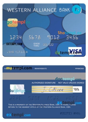 USA Western Alliance Bank visa card template in PSD format