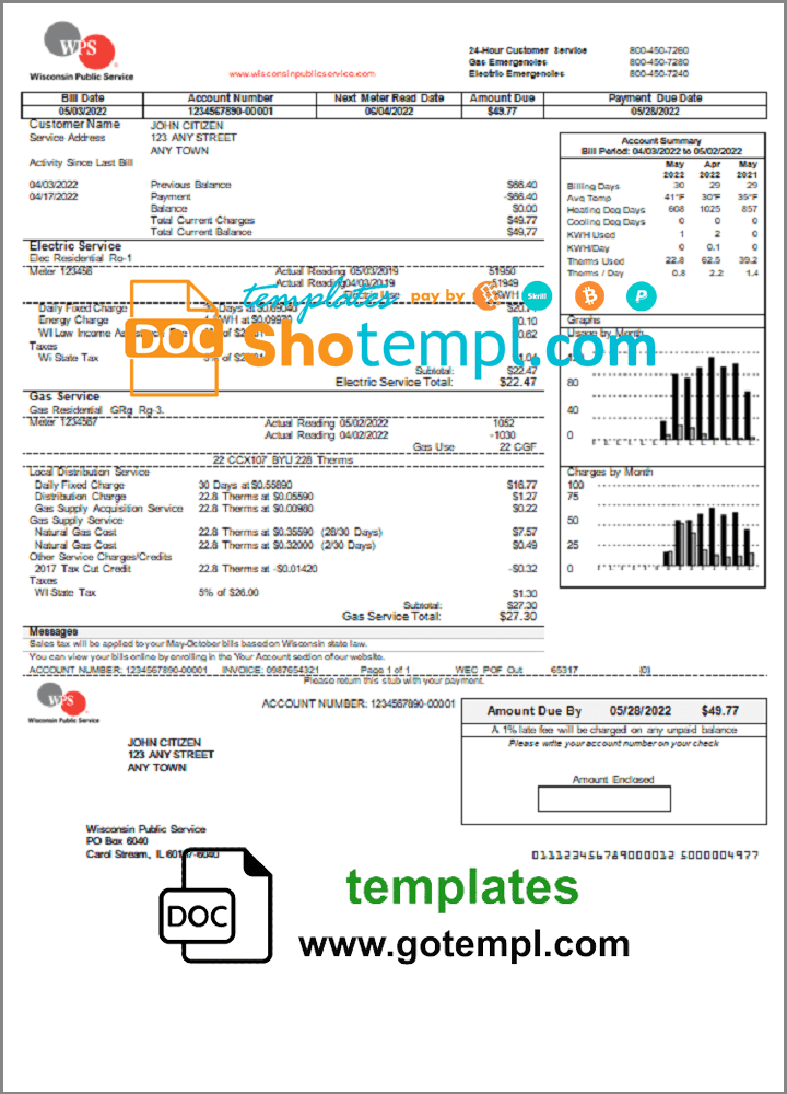 USA WPS utility bill template in Word and PDF format