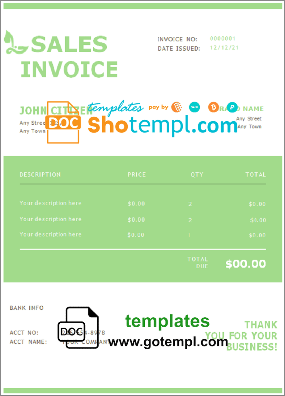 # sunset leaf universal multipurpose invoice template in Word and PDF format, fully editable