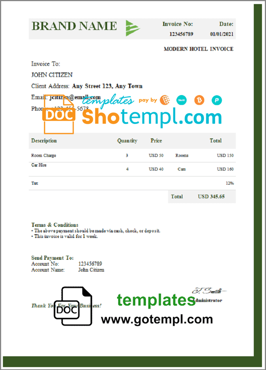 # big centre universal multipurpose invoice template in Word and PDF format, fully editable