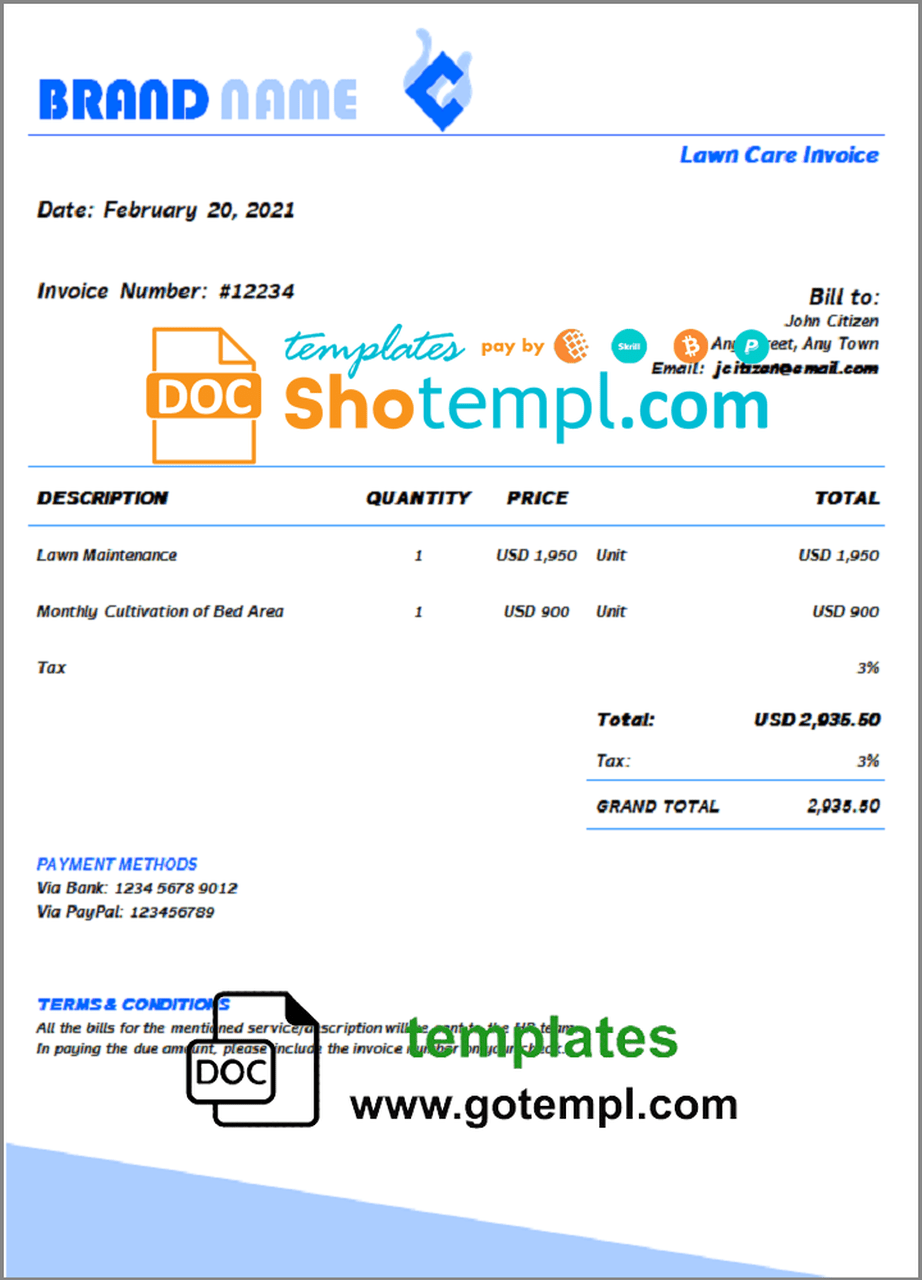 # gold zone universal multipurpose invoice template in Word and PDF format, fully editable