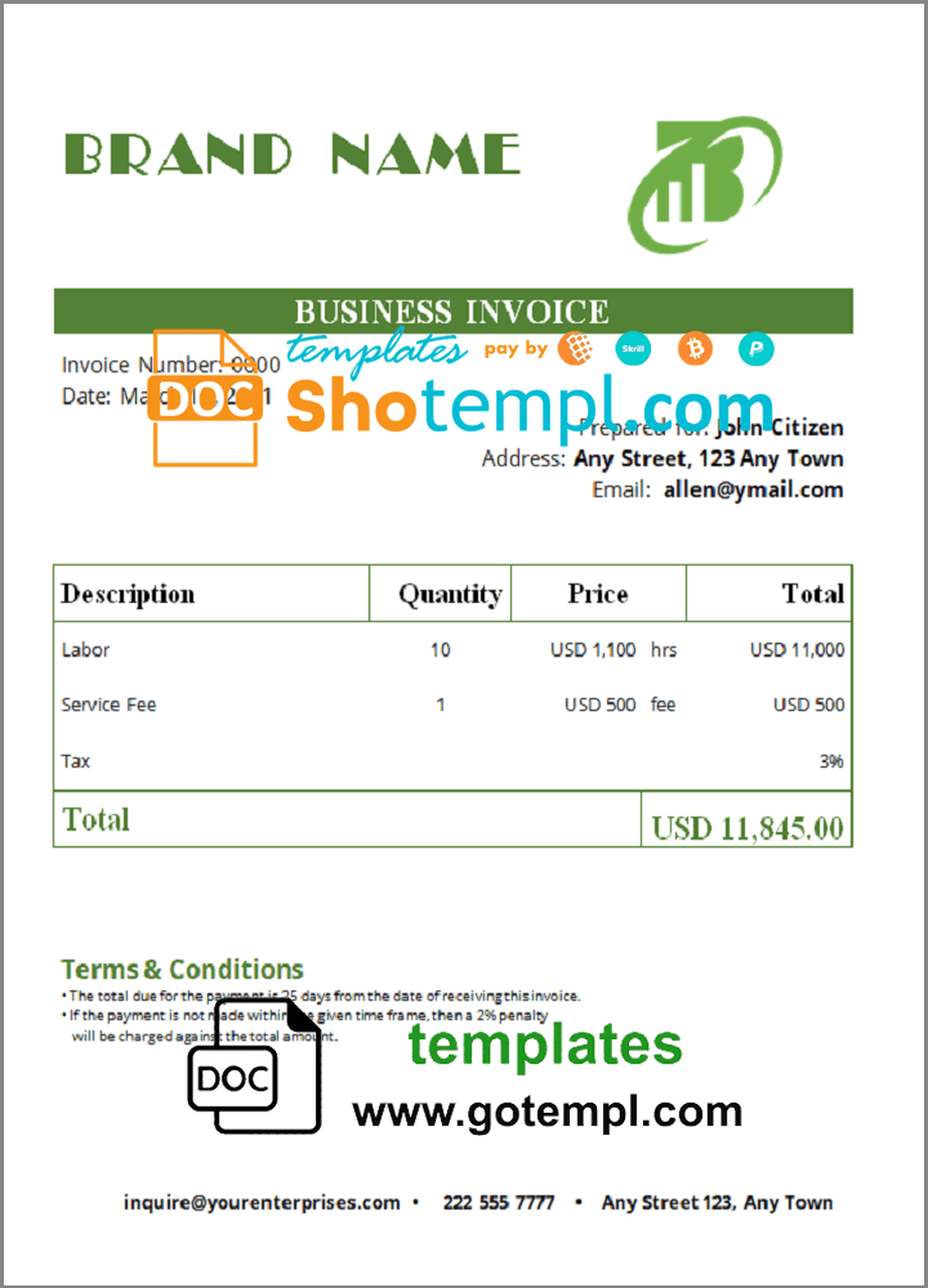 # grace wise universal multipurpose invoice template in Word and PDF format, fully editable