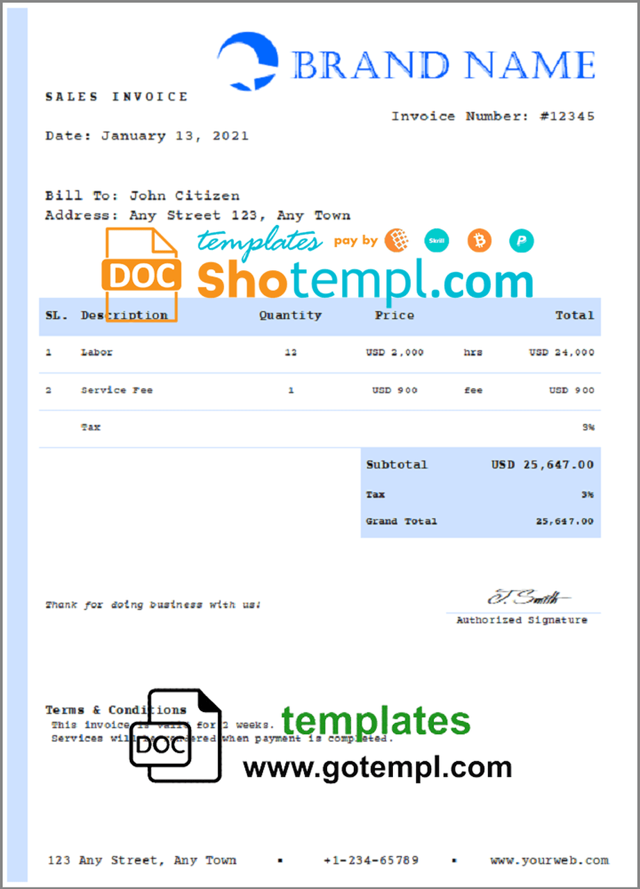 # up scour universal multipurpose invoice template in Word and PDF format, fully editable