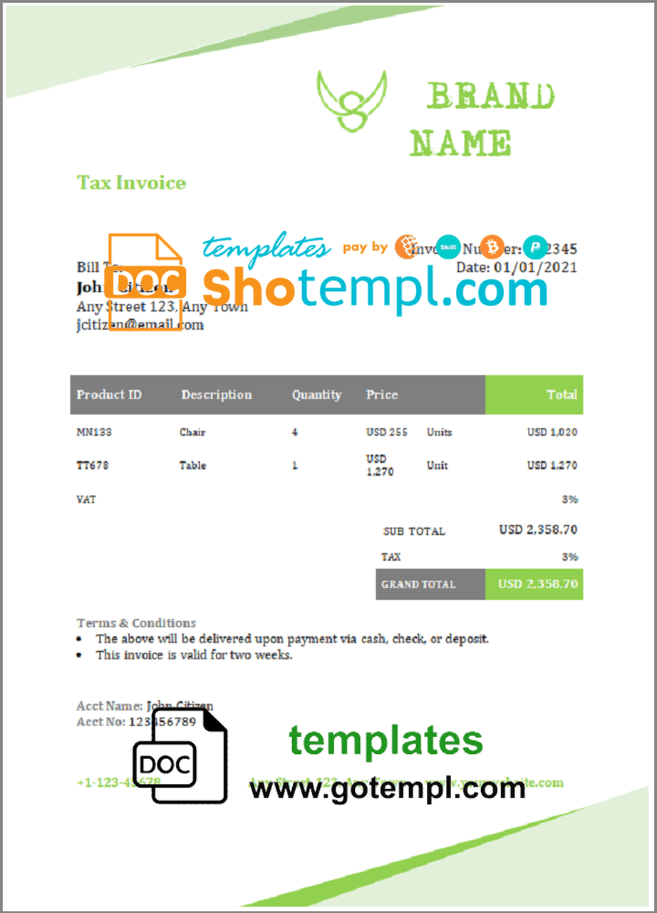 # flawless blend universal multipurpose invoice template in Word and PDF format, fully editable