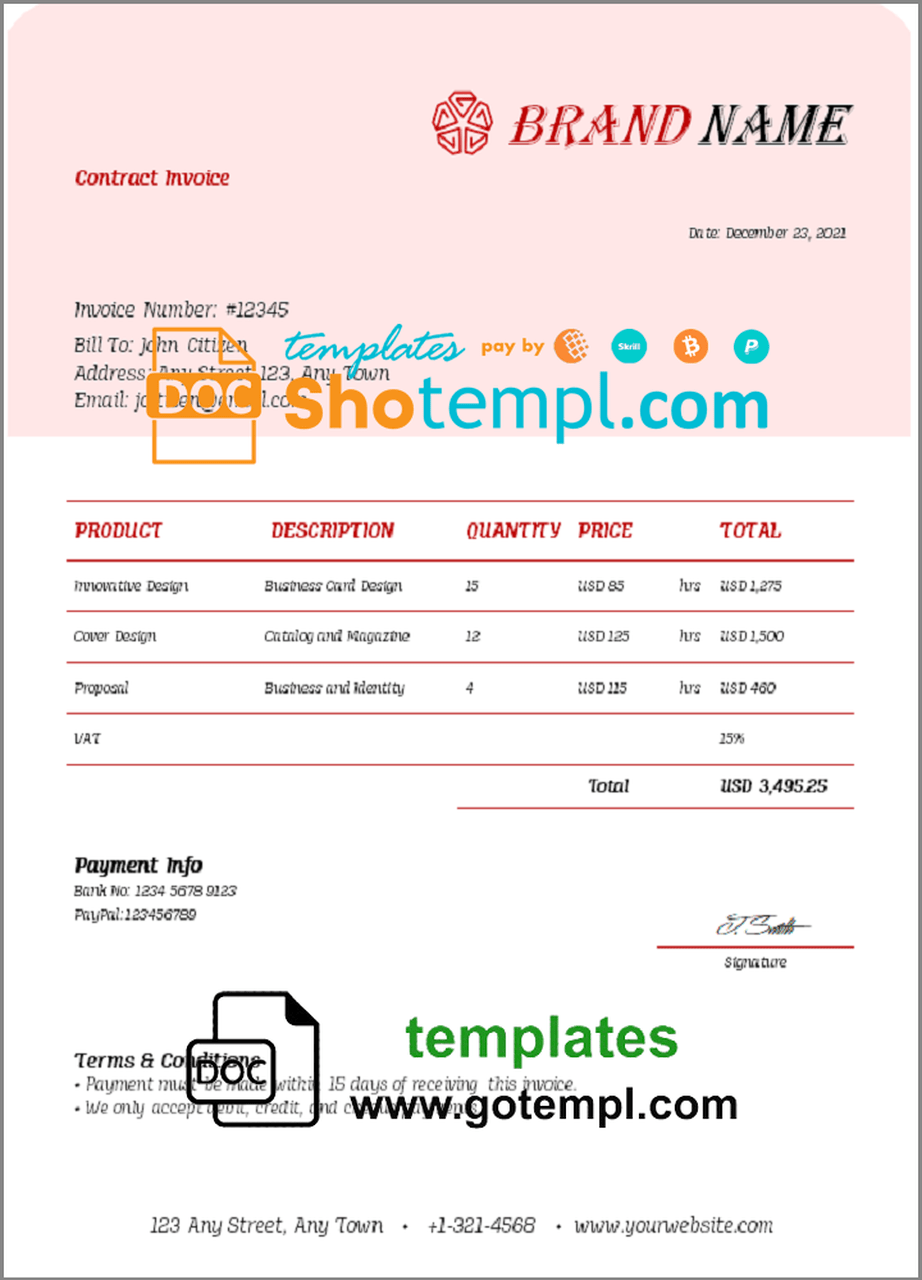 # zip key universal multipurpose invoice template in Word and PDF format, fully editable