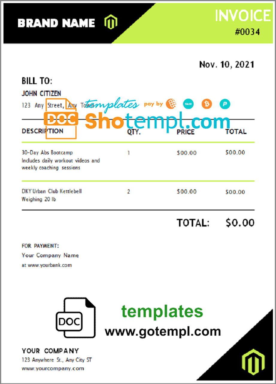 # sharp black universal multipurpose invoice template in Word and PDF format, fully editable
