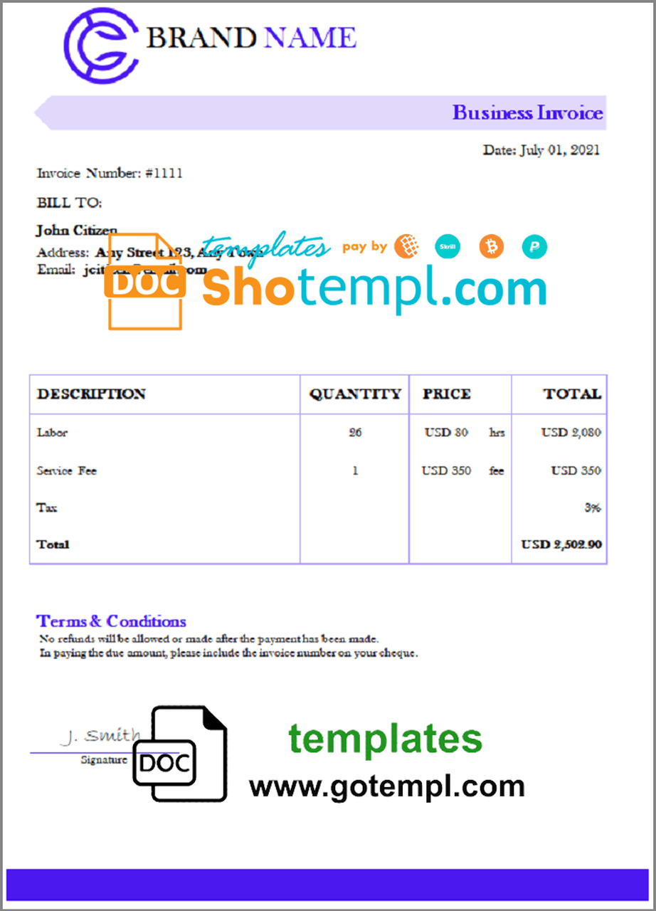 # marvel point universal multipurpose invoice template in Word and PDF format, fully editable