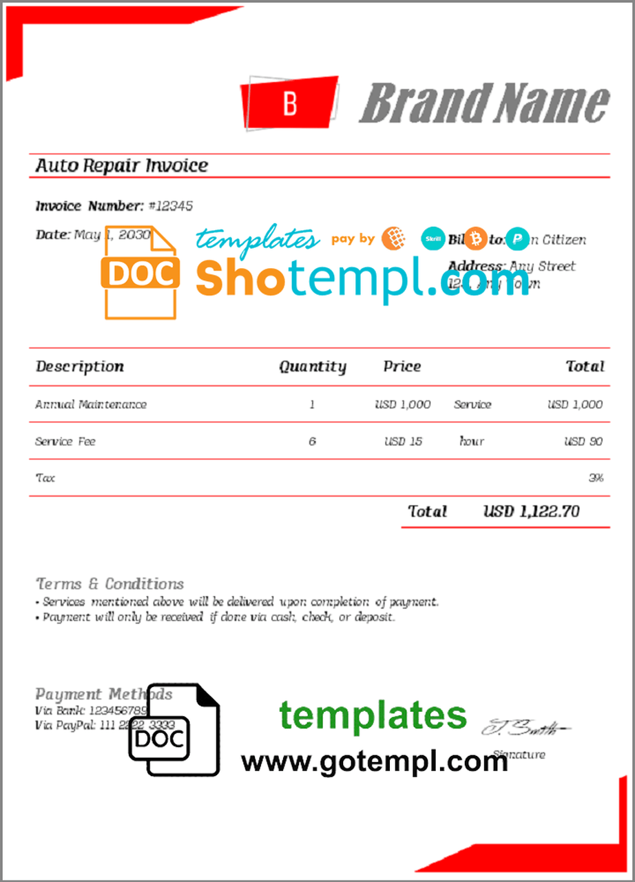 # bliss natural universal multipurpose invoice template in Word and PDF format, fully editable