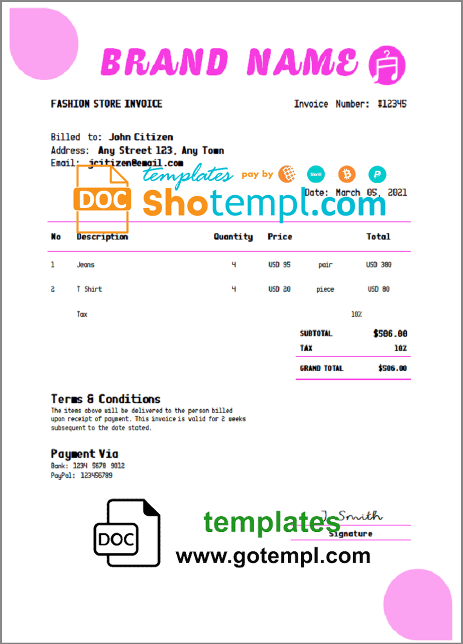 # fix fashion universal multipurpose invoice template in Word and PDF format, fully editable