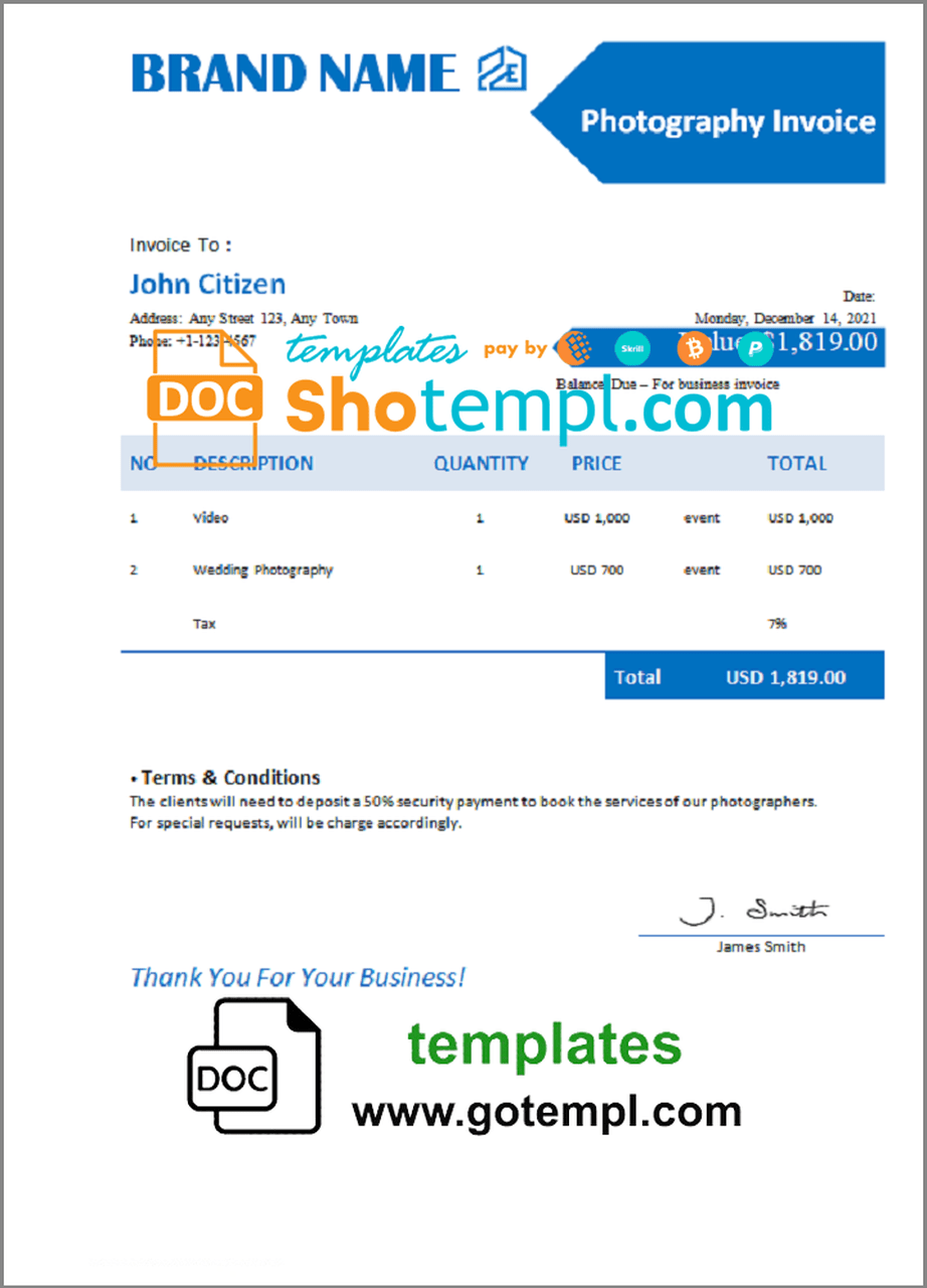 # dash fleet universal multipurpose invoice template in Word and PDF format, fully editable