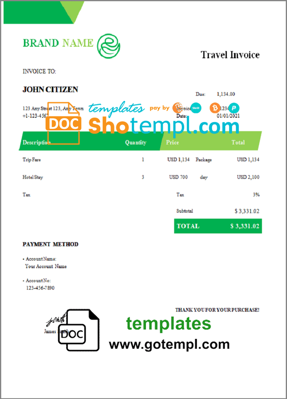 # max fleet universal multipurpose invoice template in Word and PDF format, fully editable
