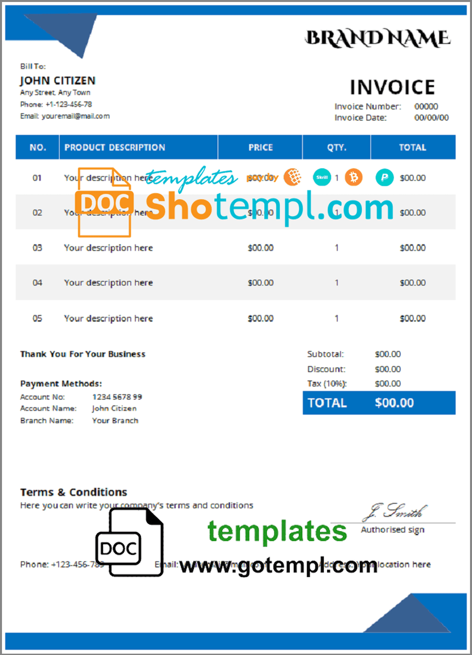 # social affect universal multipurpose invoice template in Word and PDF format, fully editable
