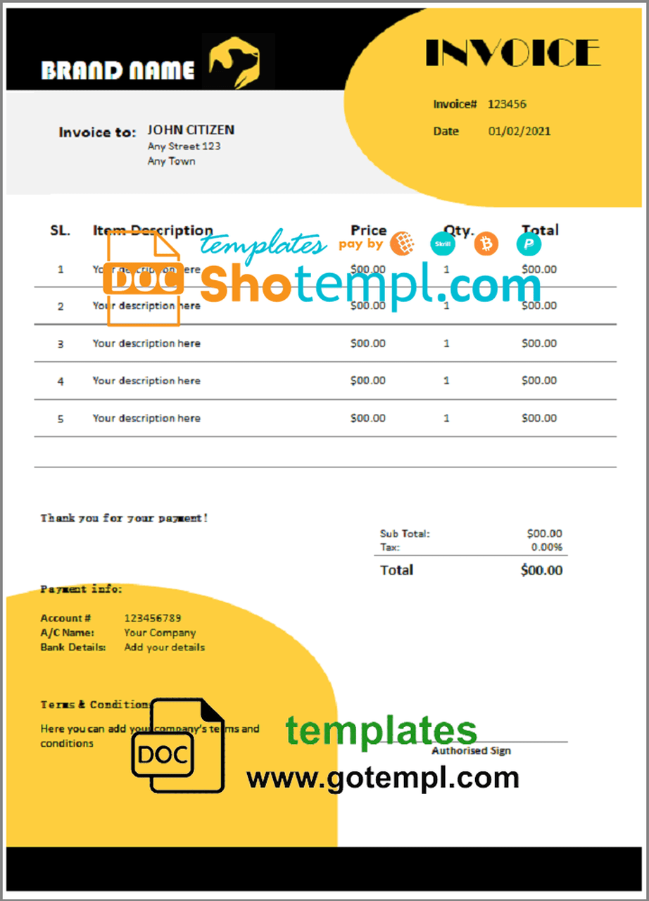# discount magic universal multipurpose invoice template in Word and PDF format, fully editable