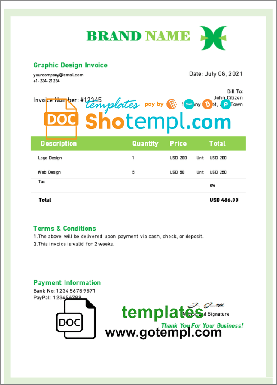 # lock store universal multipurpose invoice template in Word and PDF format, fully editable