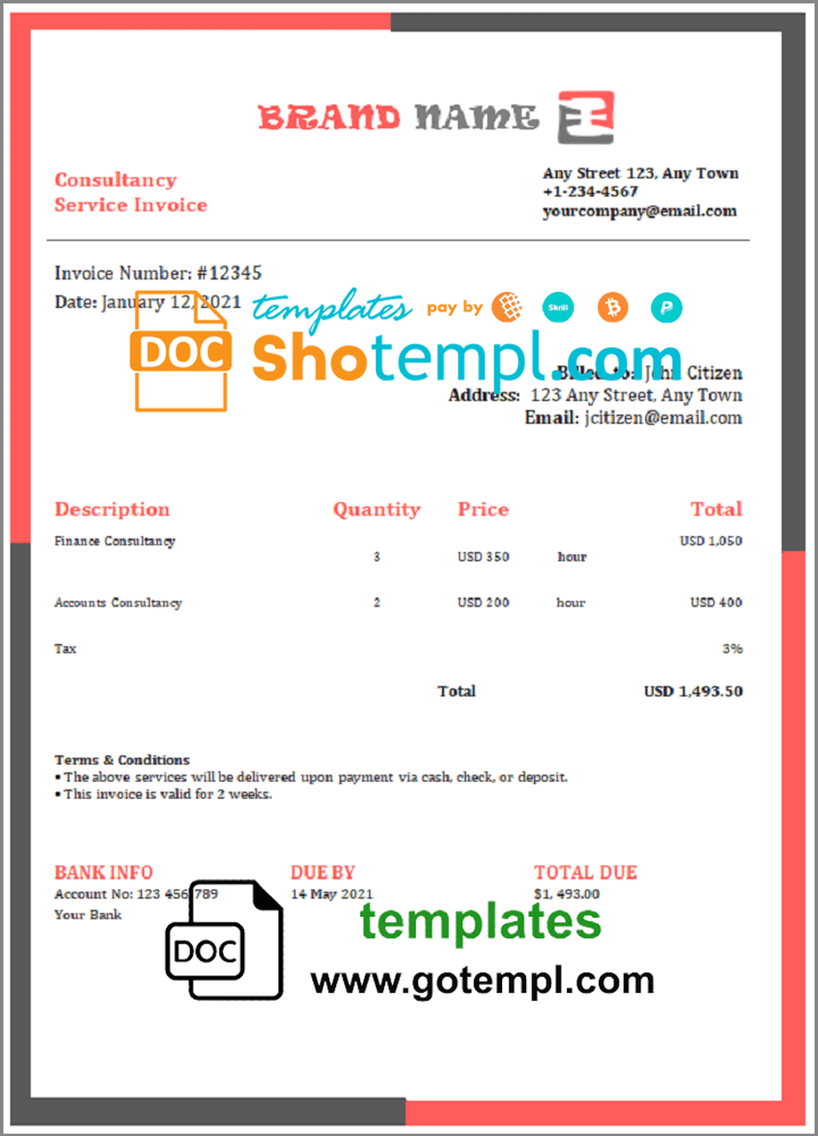 # link rogue universal multipurpose invoice template in Word and PDF format, fully editable