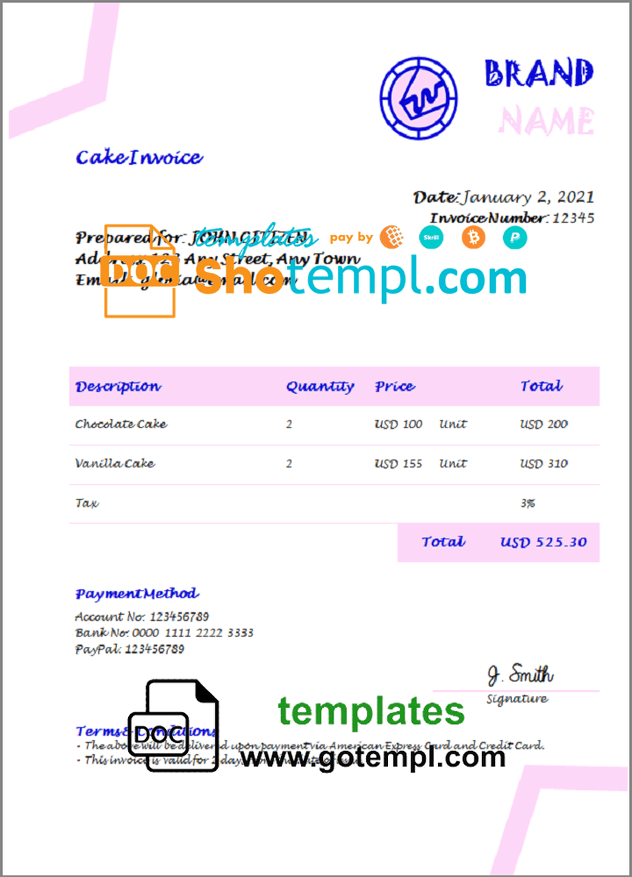 # measure art universal multipurpose invoice template in Word and PDF format, fully editable