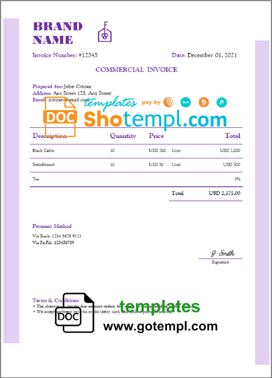 # expert blended universal multipurpose invoice template in Word and PDF format, fully editable