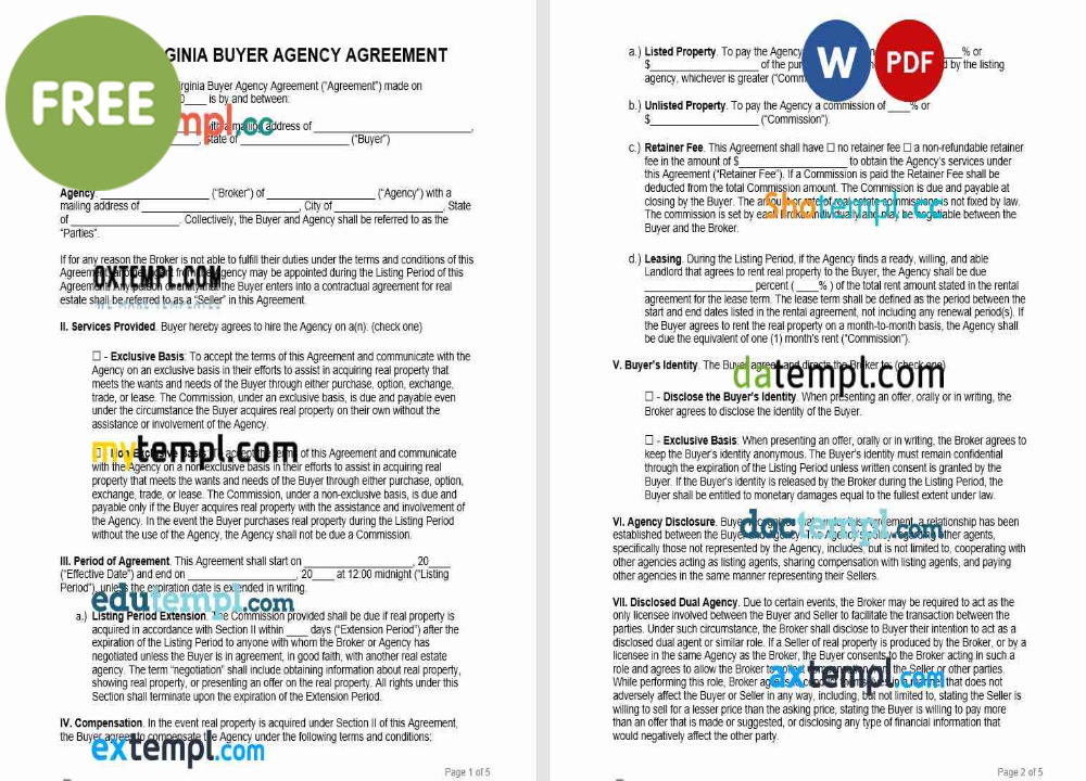 West Virginia buyer agency agreement template, Word and PDF format