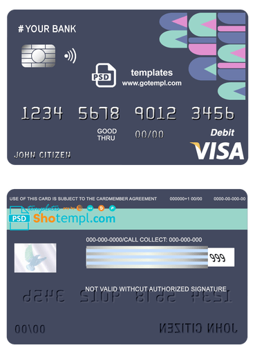 # abstractsio universal multipurpose bank visa credit card template in PSD format, fully editable