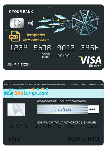 # awesome dreamcatcher universal multipurpose bank visa electron credit card template in PSD format, fully editable