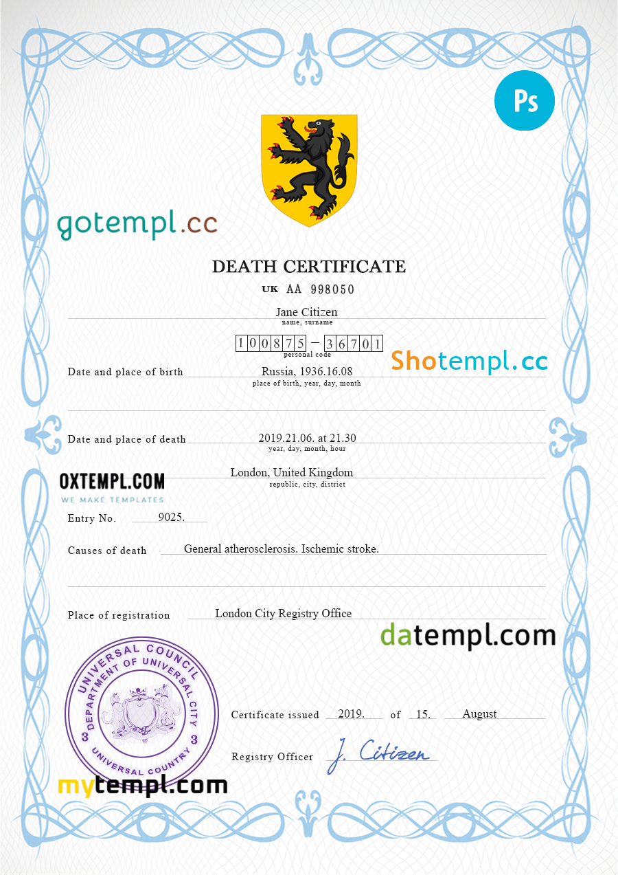 # blackout death universal certificate PSD template, completely editable
