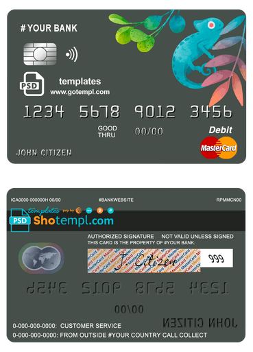 # bueno tropical universal multipurpose bank mastercard debit credit card template in PSD format, fully editable