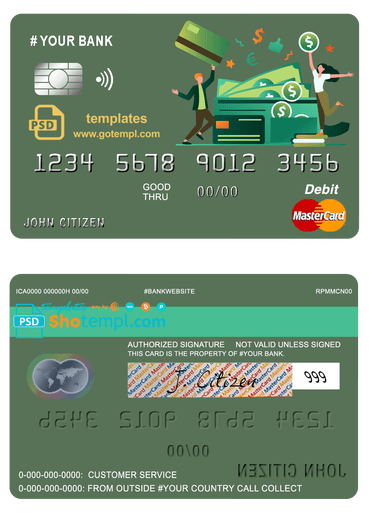 # click money universal multipurpose bank mastercard debit credit card template in PSD format, fully editable
