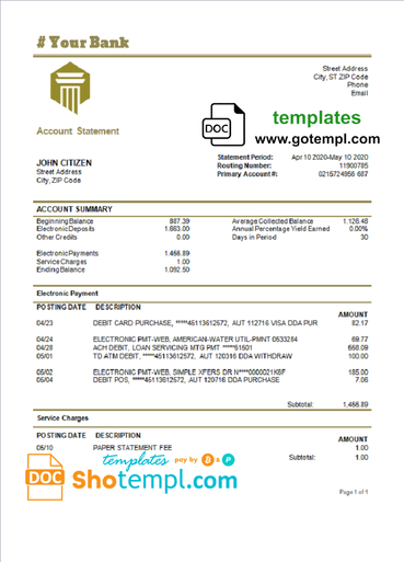 # column action universal bank multipurpose statement template in Word format