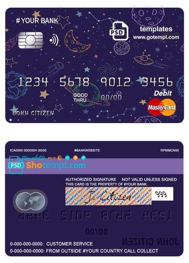 # creative space universal multipurpose bank mastercard debit credit card template in PSD format, fully editable