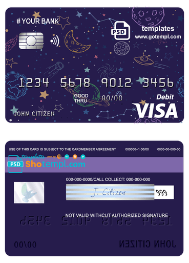 # creative space universal multipurpose bank visa credit card template in PSD format, fully editable