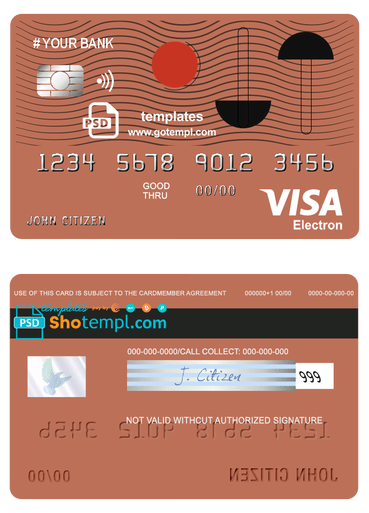 # culture abstract universal multipurpose bank visa electron credit card template in PSD format, fully editable