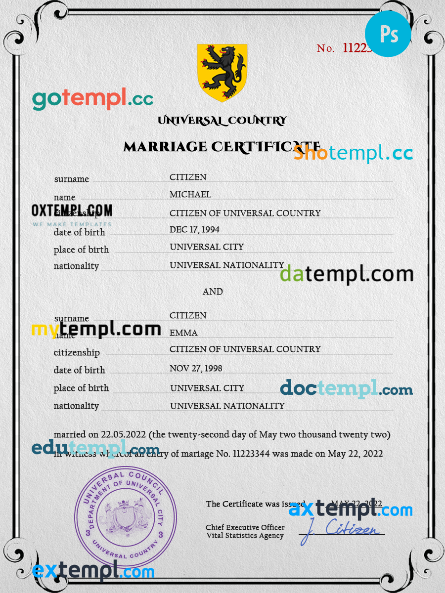 # destiny universal marriage certificate PSD template, completely editable