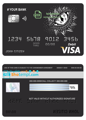 # dragonella universal multipurpose bank visa credit card template in PSD format, fully editable