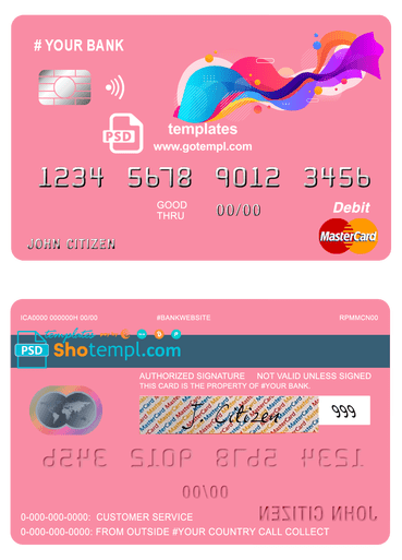 # draw colorful universal multipurpose bank mastercard debit credit card template in PSD format, fully editable