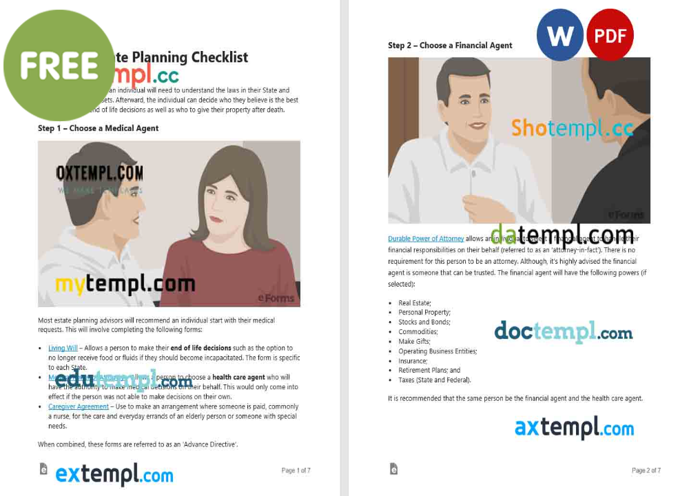 estate planning checklist template, Word and PDF format