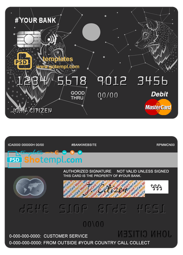 # galaxy wolf universal multipurpose bank mastercard debit credit card template in PSD format, fully editable