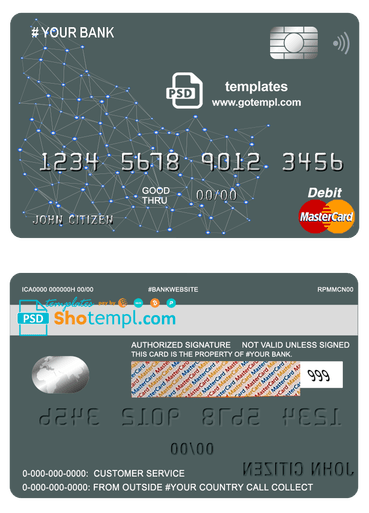 # geometrex universal multipurpose bank mastercard debit credit card template in PSD format, fully editable