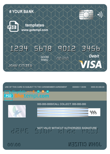 # geometric simple universal multipurpose bank visa credit card template in PSD format, fully editable