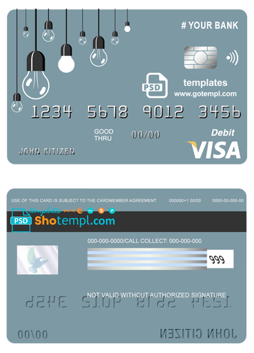 # king lamp universal multipurpose bank visa credit card template in PSD format, fully editable