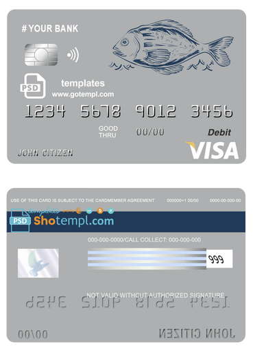 # lucky fish universal multipurpose bank visa credit card template in PSD format, fully editable