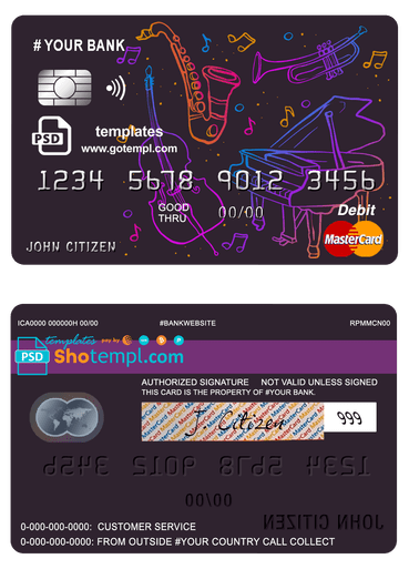 # moonlight instrumental universal multipurpose bank mastercard debit credit card template in PSD format, fully editable