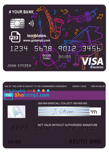 # moonlight instrumental universal multipurpose bank visa electron credit card template in PSD format, fully editable
