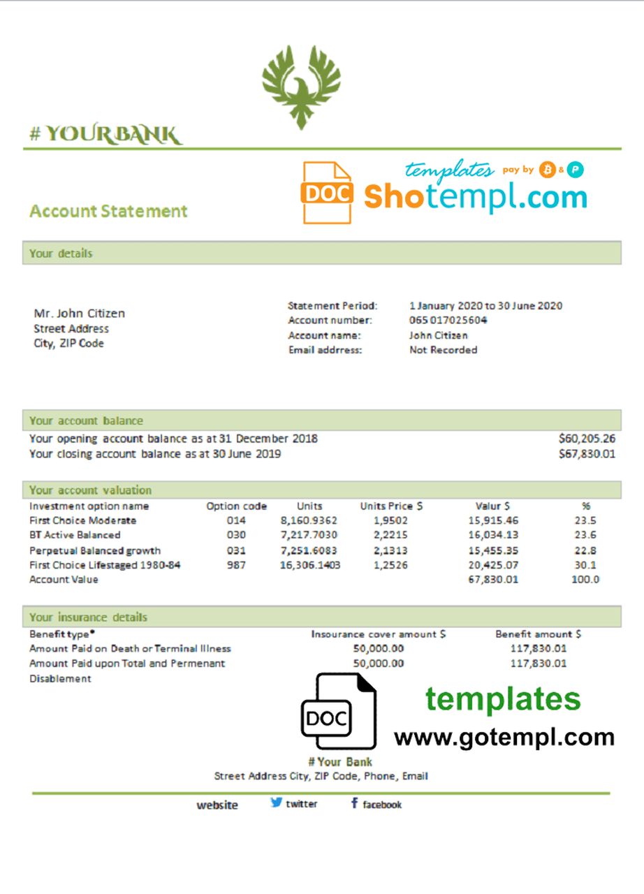 # wide grid universal multipurpose invoice template in Word and PDF format, fully editable