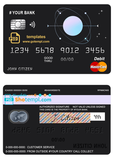# one space universal multipurpose bank mastercard debit credit card template in PSD format, fully editable